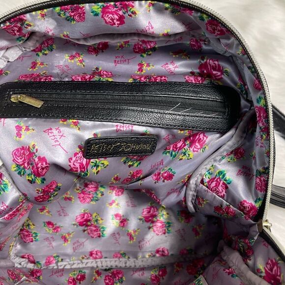 Betsey Johnson small quilted heart gray,pink,black backpack. white bow accent main image 13